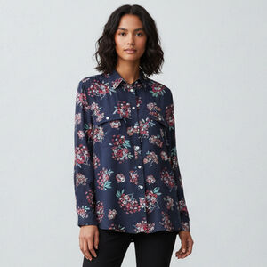 LOFT Moody Botanical Utility Blouse Sz L Cottagecore Grandmacore Dark Romantic